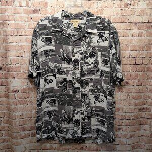 Panama Jack Shirt Hawaiian Motorcycle  100% Rayon Gray and Black Size Large